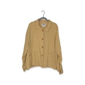 Flax Tan 100% Linen Button Up Long Sleeve Top